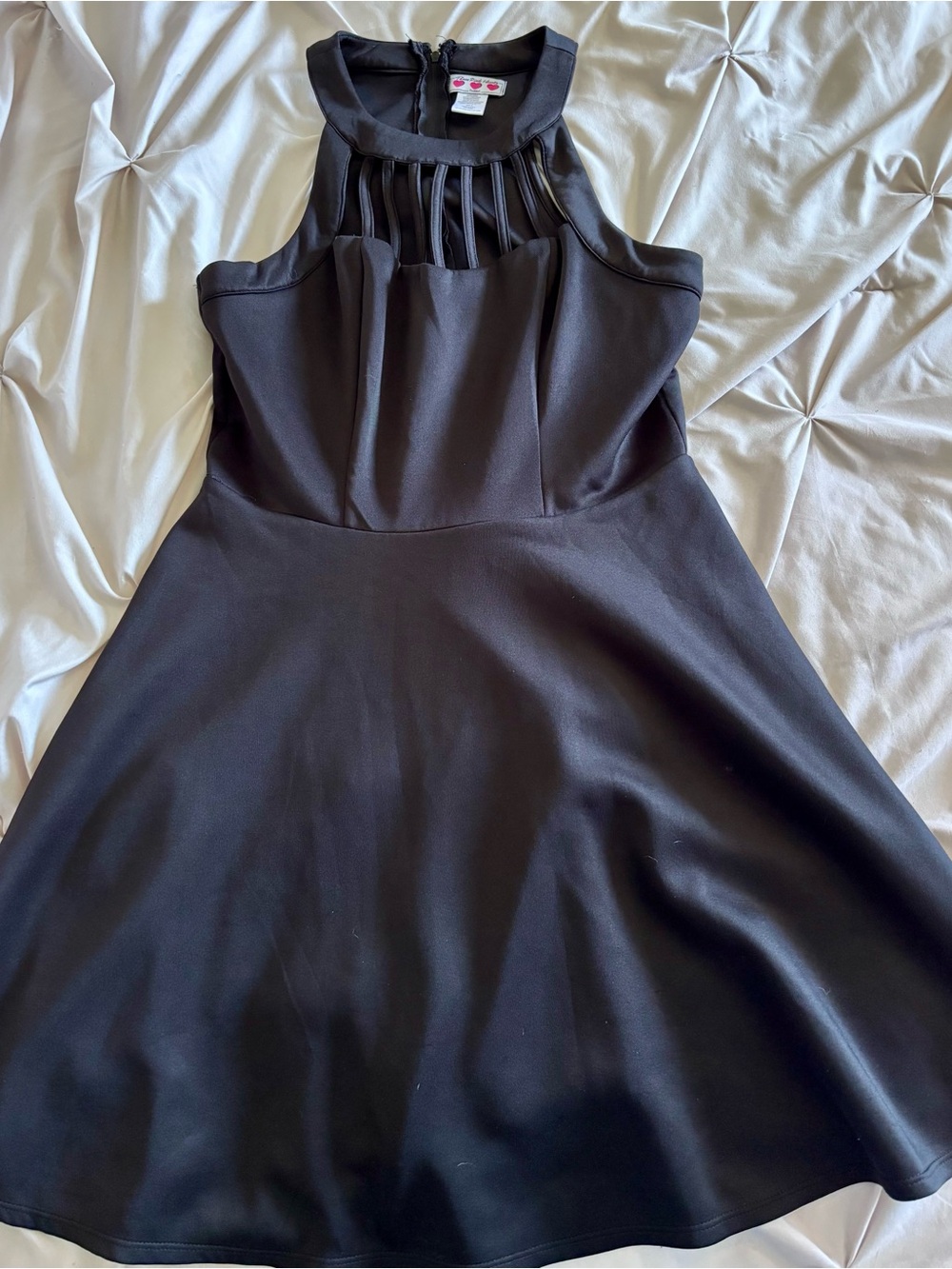 Three Hearts Black Sleeveless Fit & Flare Dress with Strappy High Neck
